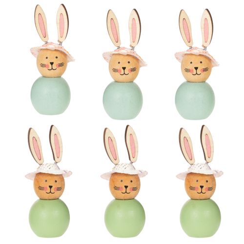 položky Dřevěná figurka velikonočního zajíčka, jarní dekorace, akcentní bytový doplněk, mátově zelená, 9 cm, 8 kusů