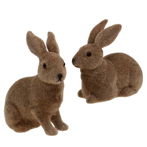 Floristik24 Králík flockovaný hnědý 11cm, 13,5cm 6 ks