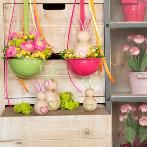 položky Dřevěná dekorační figurka králíka s drátěnými ušima pro moderní velikonoční dekorace, 11 cm, 4 kusy