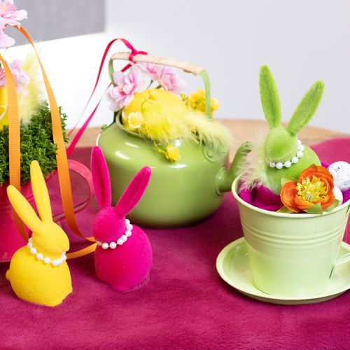 položky Dekorativní figurka velikonočního zajíčka s perlovým náhrdelníkem, ideální do obývacího pokoje nebo ložnice, 13 cm, 4 kusy