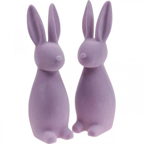 Floristik24 Deco Bunny Deco velikonoční zajíček Flocked Lilac Purple V29,5cm 2ks