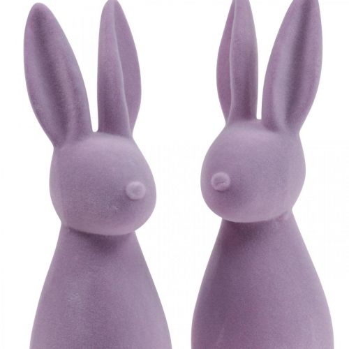 Floristik24 Deco Bunny Deco velikonoční zajíček Flocked Lilac Purple V29,5cm 2ks