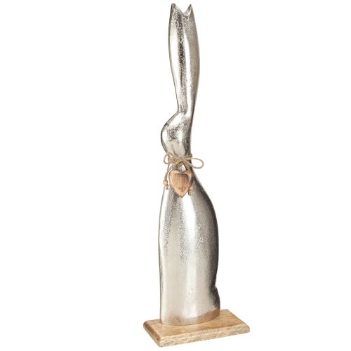 Floristik24 Dekorativní králík stříbrný na dřevěném podstavci – Elegantní velikonoční figurka s přívěskem srdce V60cm