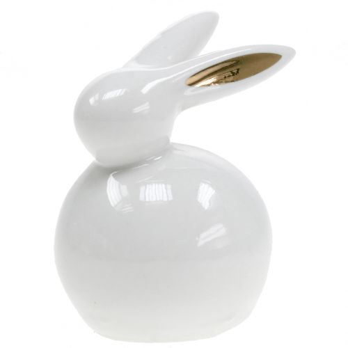 Floristik24 Velikonoční figurka zajíčka bílo-zlatá 8,5cm 4ks