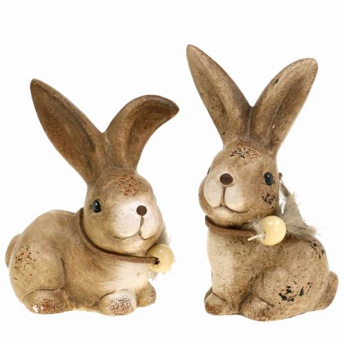 Floristik24 Dekorativní figurky králíci s peřím a dřevěnými korálky hnědé asort 7cm x 4,9cm H 10cm 2ks