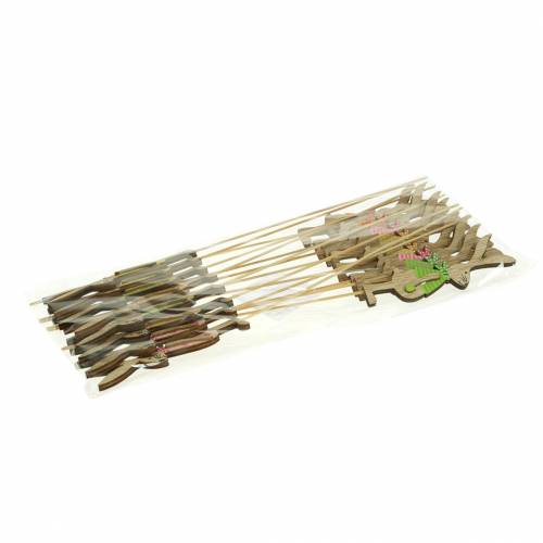 Floristik24 Velikonoční dekorace zajíček s tyčí dřevo assort natural 11cm 16 ks