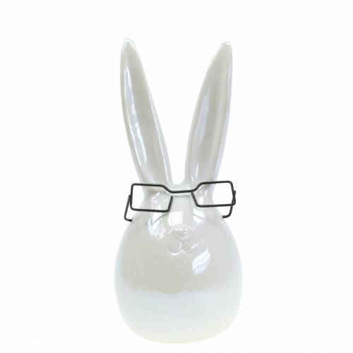 Floristik24 Velikonoční zajíček s brýlemi Bílá perleťová keramika V20cm
