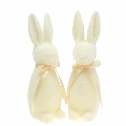 Floristik24 Bunny flocked white cream H30cm 2ks
