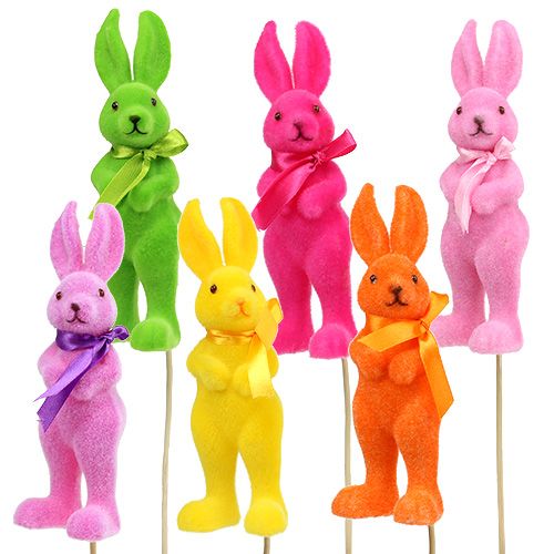 Floristik24 Ozdobný zajíček seskupený na špejli, různé 15cm, 6ks