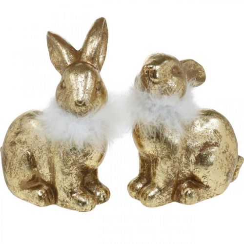 položky Zlatý králík sedící terakota zlaté barvy s peřím V20cm 2ks