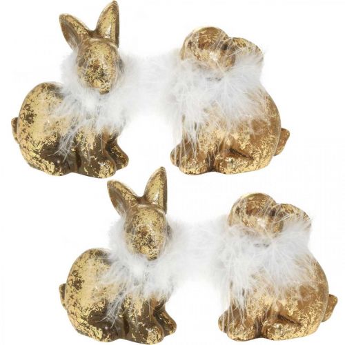 položky Zlatý králík sedící terakota zlaté barvy s peřím V10cm 4ks