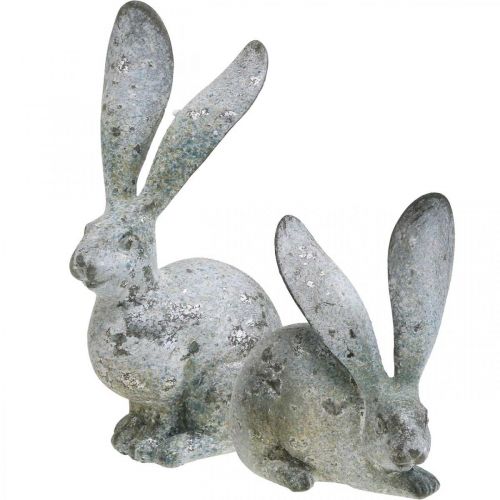 Floristik24 Dekorativní králík, zahradní figurka v betonovém vzhledu, shabby chic, velikonoční dekorace se stříbrnými akcenty V21/14cm sada 2 ks