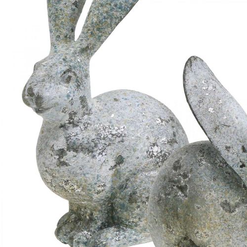 položky Dekorativní zajíček, zahradní figurka v betonovém vzhledu, shabby chic, velikonoční dekorace se stříbrnými akcenty V21/14cm, sada 2 ks