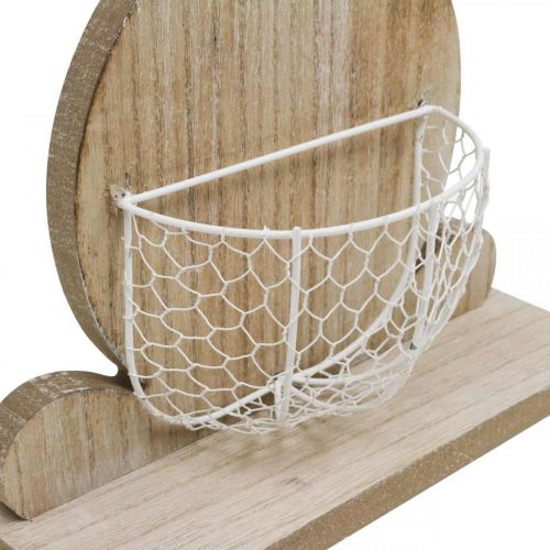 Dřevěný zajíček s košíkem, jarní dekorace, velikonoční zajíček s košíkem na rostliny příroda, bílá V48cm