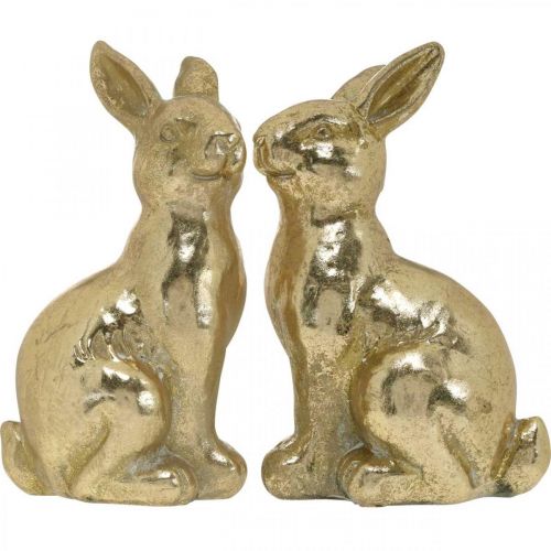 položky Dekorativní zajíček zlatý sedící, zajíček na ozdobení, pár velikonočních zajíčků, V16,5cm 2ks