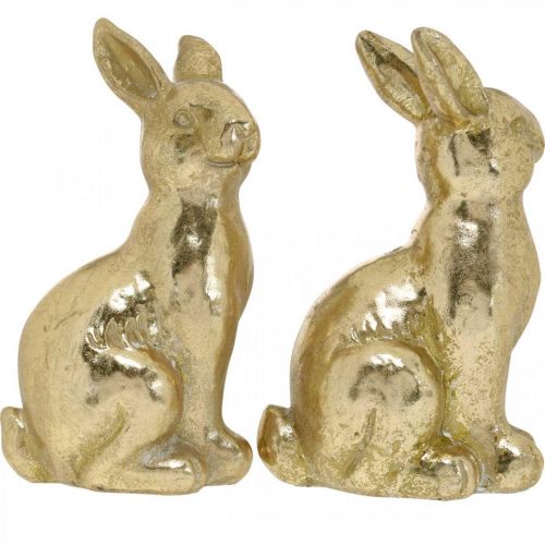 položky Dekorativní zajíček zlatý sedící, zajíček na ozdobení, pár velikonočních zajíčků, V16,5cm 2ks