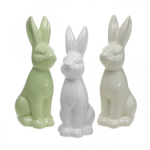 Králík keramický bílý, krémový, zelený velikonoční zajíček Deco Figura V13cm 3ks