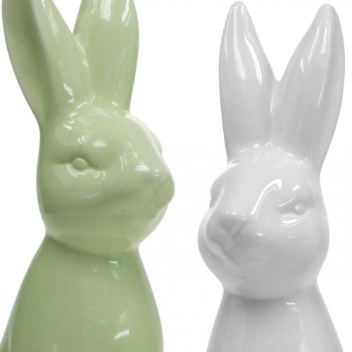 položky Porcelánový velikonoční zajíček sedící bílý, krémový, zelený H18cm 3ks