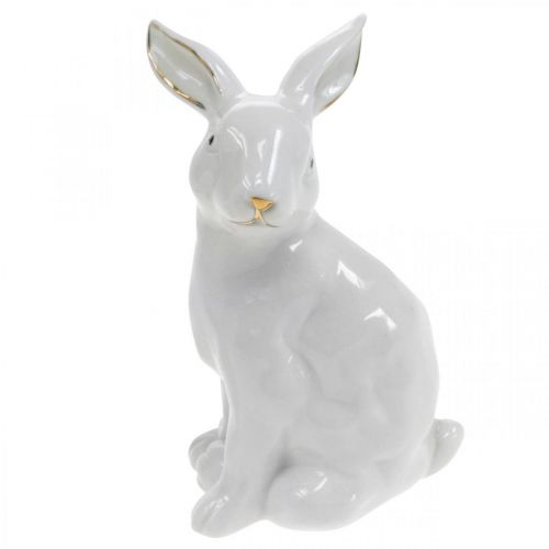 položky Velikonoční zajíček bílo-zlatý, jarní dekorace, keramická figurka bílá, zlatá V13cm 2ks