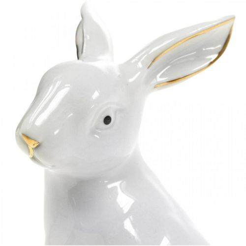 položky Velikonoční zajíček bílo-zlatý, jarní dekorace, keramická figurka bílá, zlatá V13cm 2ks
