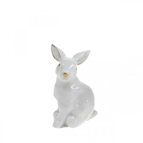 Floristik24 Bílý keramický králík, velikonoční dekorace se zlatým zdobením, jarní dekorace V7,5cm