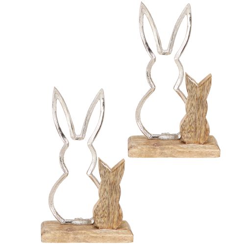 položky Dekorativní králík kov &amp; dřevo – Moderní velikonoční figurka v přírodním provedení 22cm 2 ks