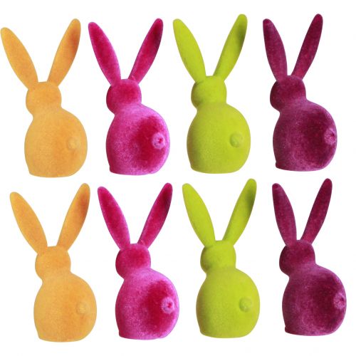 položky Malí sedící velikonoční zajíčci, barevně vločkovaní – druhá volba – 13cm, 8 kusů