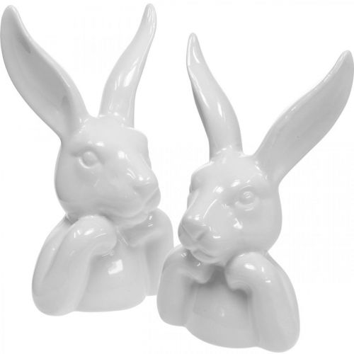 Deco králík keramický bílý, králičí poprsí velikonoční dekorace V17cm 3ks
