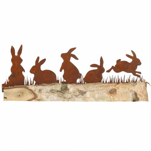 Floristik24 Králičí rodinný kovový rošt na dřevěném podstavci bříza 25cm V9cm