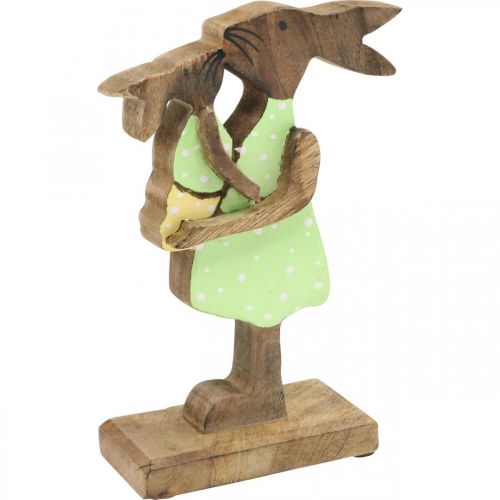 Zajíček maminka s dítětem, velikonoční dekorace, jaro, velikonoční zajíček ze dřeva, přírodní, zelený, žlutý V22cm