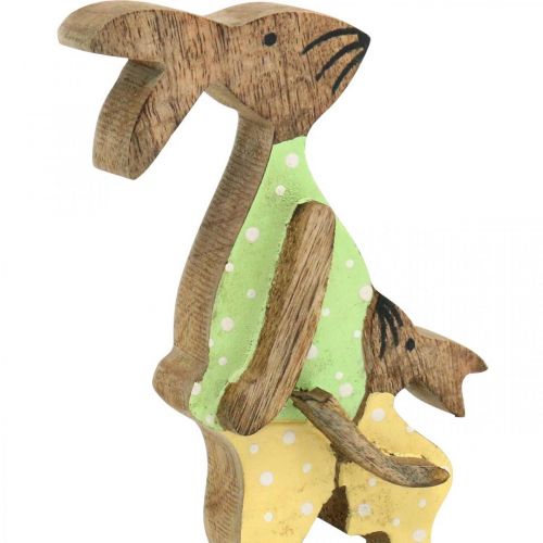 položky Velikonoční zajíček s dítětem, jarní dekorace ze dřeva, otec králík, velikonoční příroda, zelená, žlutá V22cm
