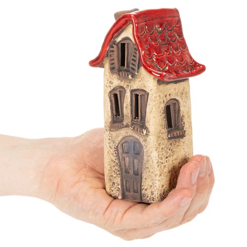 Keramická dekorace na domeček s červenou střechou, svítící domeček, 15 cm, 2 kusy | Floristik24.cz