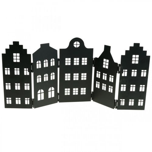 Floristik24 Deco domeček kovový černý stojánek silueta města 40 × 18cm