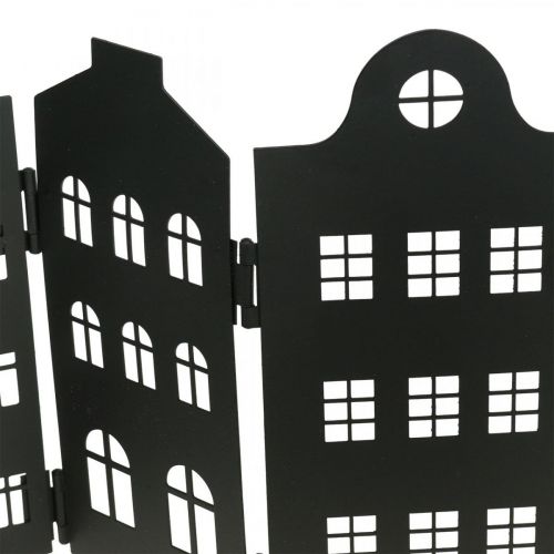 Floristik24 Deco domeček kovový černý stojánek silueta města 40 × 18cm