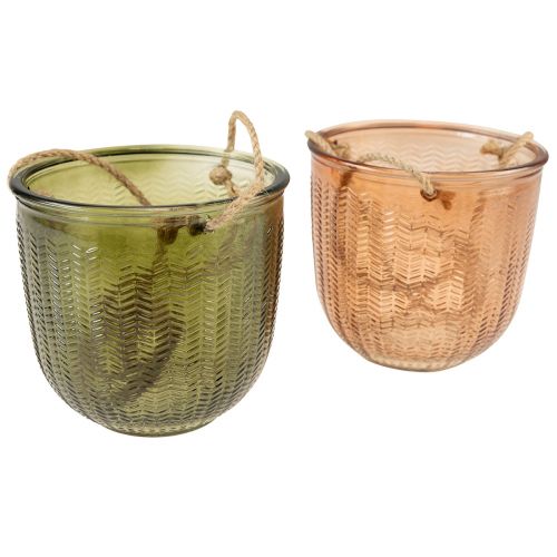 položky Závěsný hrnec skleněný dekorační skleněný hrnec retro zelená hnědá 14,5cm 2ks
