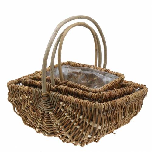 položky Koš s rukojetí obdélníkový přírodní 34×26/29×20/24×15cm sada 3 ks