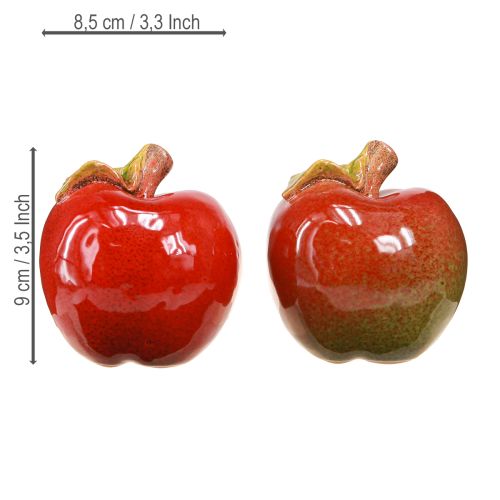 položky Podzimní dekorace keramická jablka na stůl červená zelená V9cm 2 ks