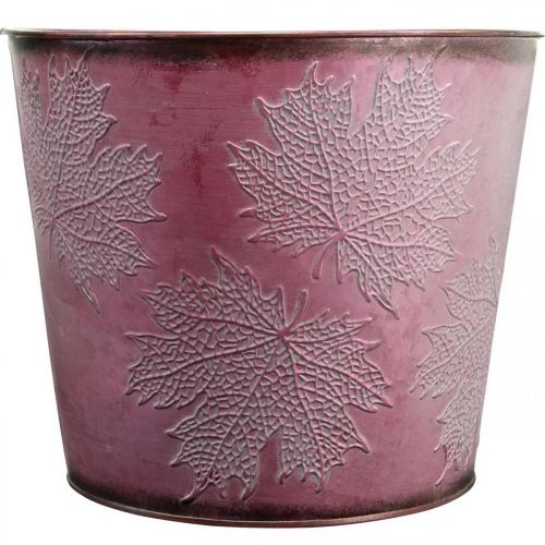 položky Podzimní květináč, vědro na rostliny, kovová dekorace s listy vínově červená Ø25,5cm V22cm