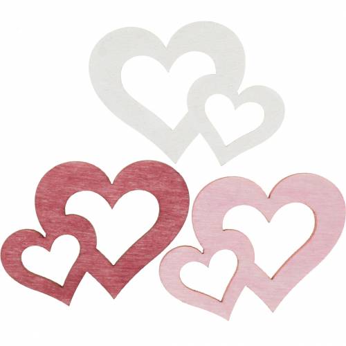 Floristik24 Dřevěná srdce, dárky na stolní dekorace, Valentýn, svatební dekorace, dvojité srdce 72ks
