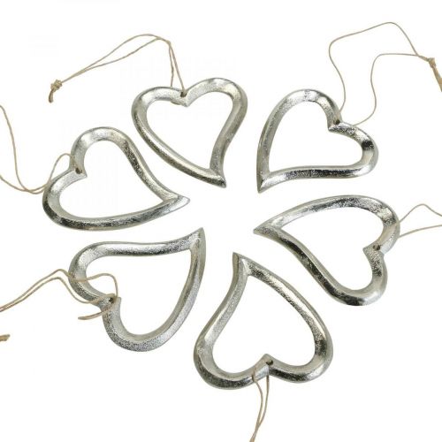 Floristik24 Dekorace srdce na zavěšení kovové srdce stříbrné 7,5 × 8,5 cm 6 kusů