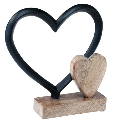 položky Srdce kovové srdce dřevo mango dřevěný základ přírodní 18x5x19cm