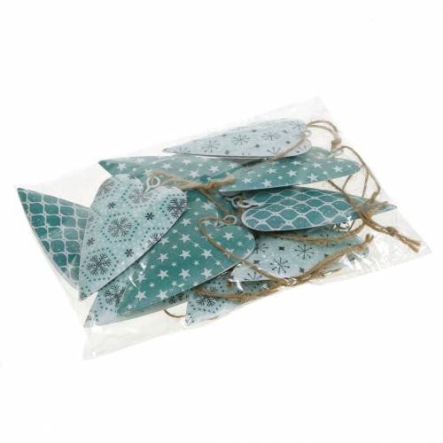 Floristik24 Ozdobný věšák srdce kovové zelené bílé vintage 3,5x6,5cm 12ks