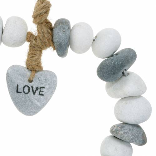 položky Srdce na zavěšení „Love“ z říčních oblázků Nature, šedá / bílá Ø18cm 1 ks
