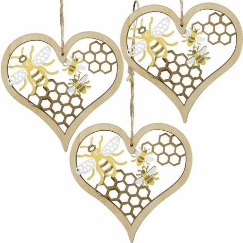 Floristik24 Dekorativní srdce včelky žluté, zlaté dřevěné srdce na zavěšení letní dekorace 6ks
