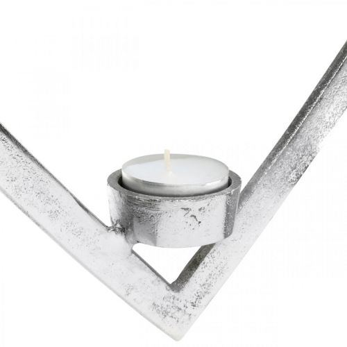 položky Srdce na zavěšení, svícen na adventní čajovou svíčku, svatební dekorace kovová stříbrná V24cm