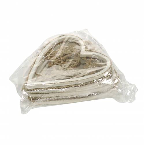 položky Srdce na zavěšení s intarzií dřevo, plast bílá, zlatá, Ø9,2cm H12cm 4 ks