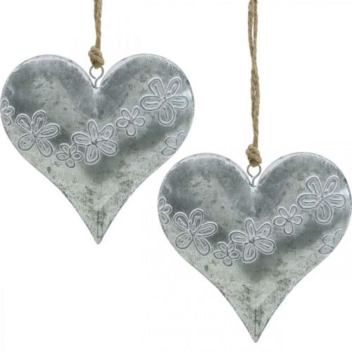 Srdíčka na zavěšení, kovová dekorace s ražbou, Valentýn, jarní dekorace stříbrná, bílá V13cm 4ks