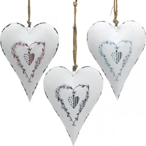 Floristik24 Dekorativní srdce na zavěšení kovové bílé kovové srdce 12×16cm 3ks