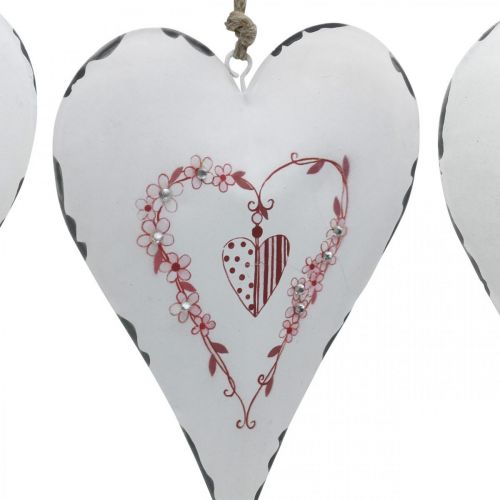 položky Dekorativní srdce na zavěšení kovové bílé kovové srdce 12×16cm 3ks