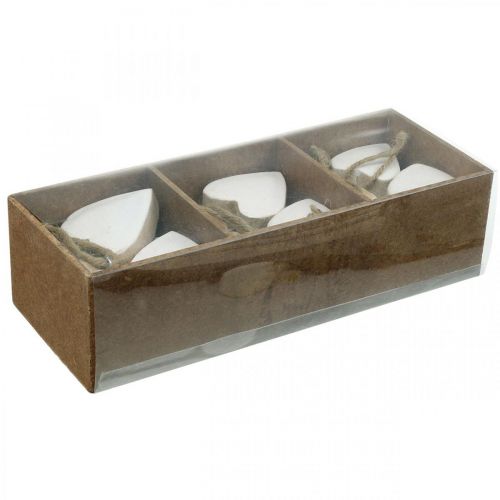 Floristik24 Dřevěná srdíčka, dekorace na zavěšení, Valentýn přírodní, bílá V5,5cm 18ks